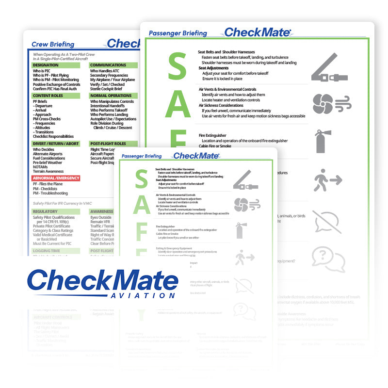 CheckMate Aviation Crew and Passenger Briefing Card